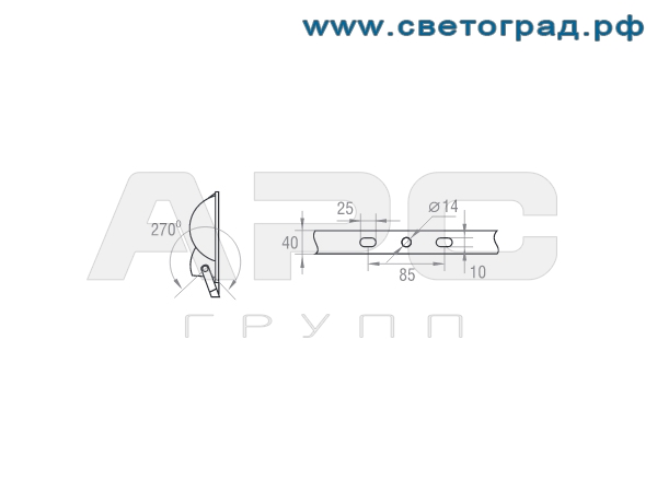 Размер крепления прожектор ГО 330-250-001