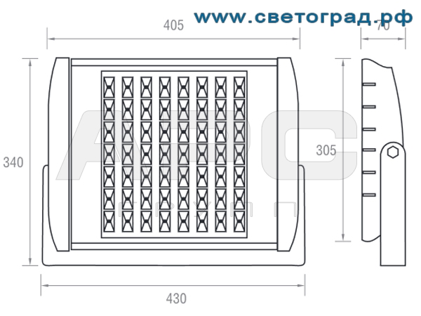 Размеры светодиодного прожектора 43x34x10 ПО 228-56х1-001-Баланс