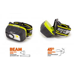 Фонарь LH-450A MA-HALO налобный 5W LED +3W COB max.450лм, 3реж, вкл.взмахом, Li-Ion 1800mA