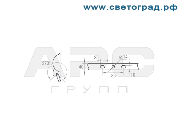Размер крепления прожектор РО-330-250-002 250Вт